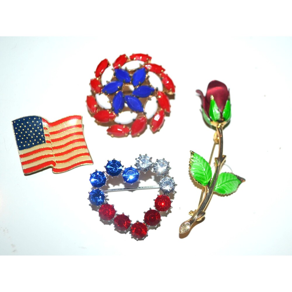 Vintage Brooches I Love The USA Red White and Blue